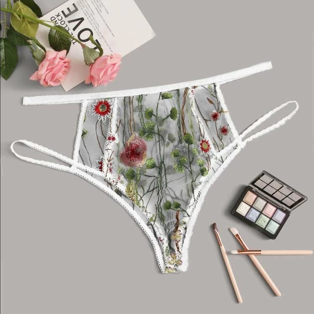Floral Embroidery Sheer Mesh Panty